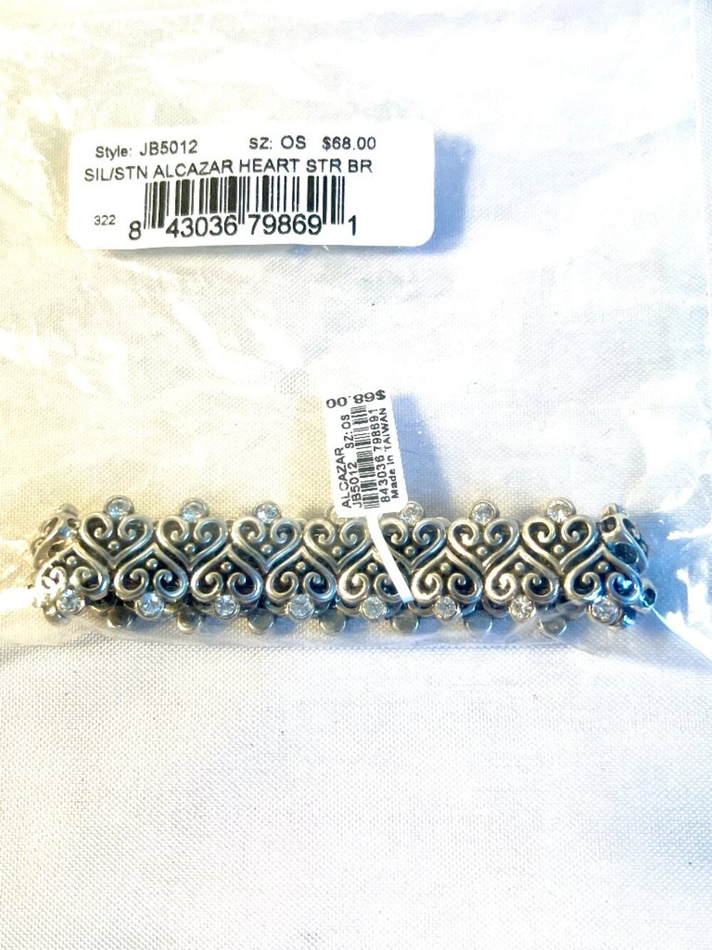Brighton Alcazar Heart Stretch Bracelet Silver Crystal NWT - D3 SB6